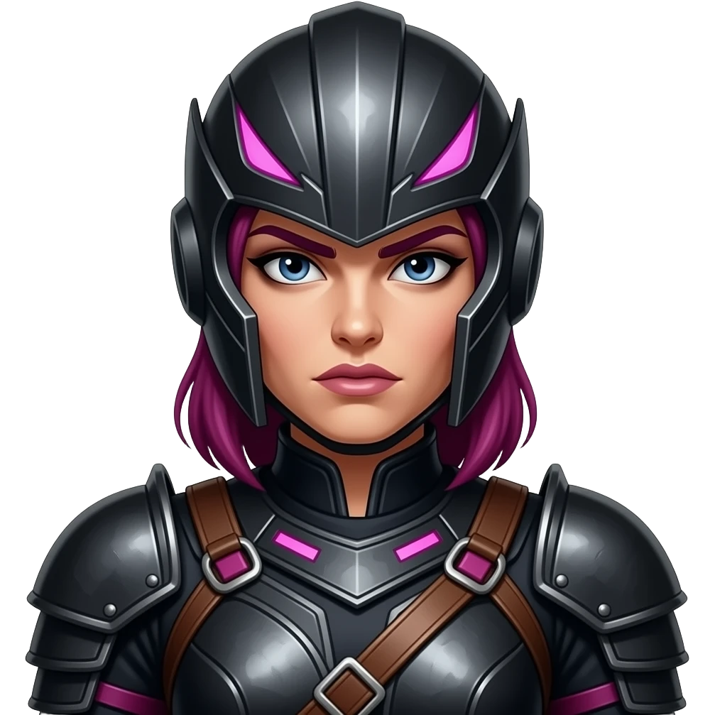 Valkyrie warrior with helmet in black uniform with pink and purple accents emoji