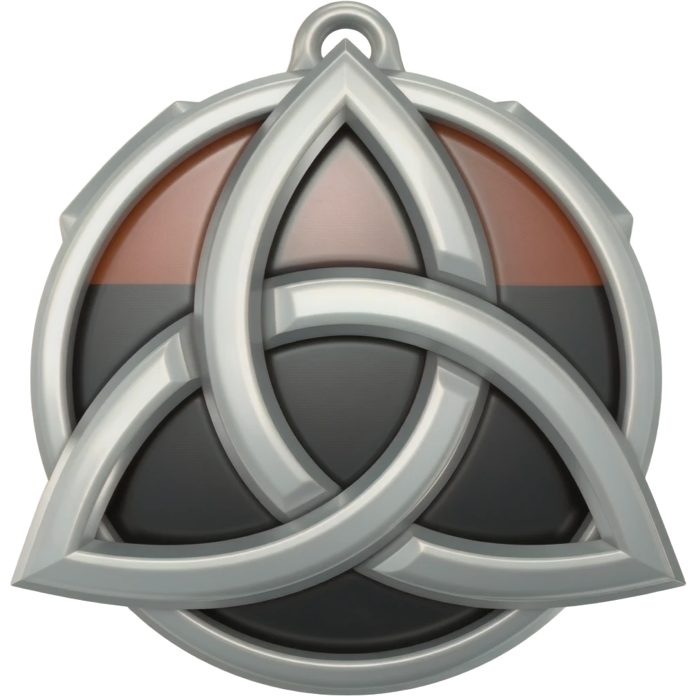 A silver BDSM 3 point tri-skellion medal with black and red markings emoji