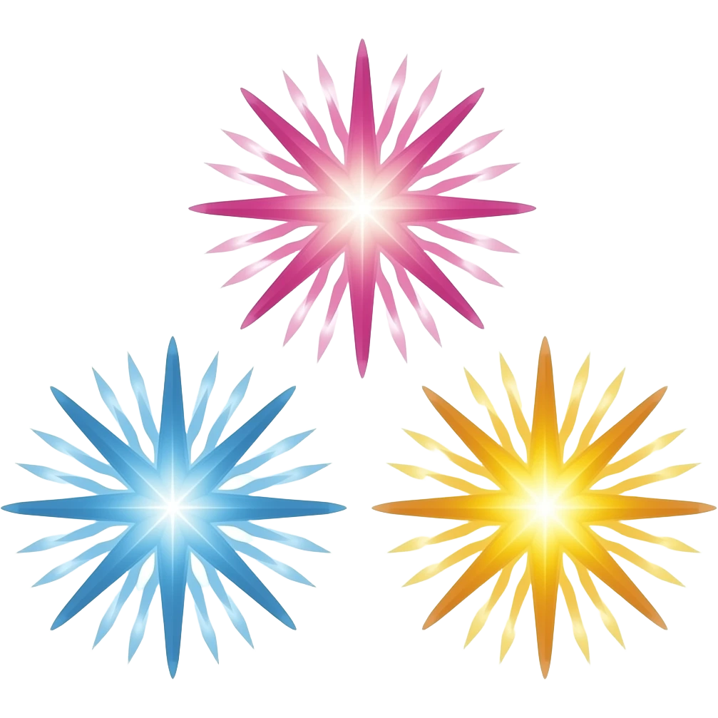 Sparks three four-pointed stars pink blue in yellow emoji