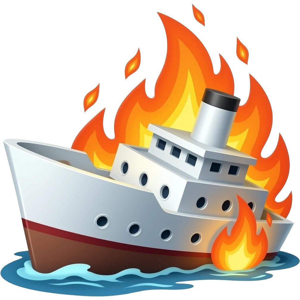 white ship fire destroyed emoji