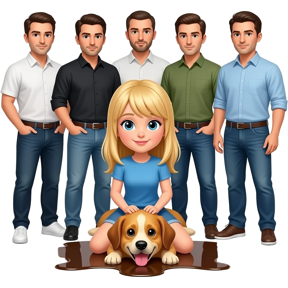 Girl with blonde hair on the floor like a dog surrounded with oily men emoji
