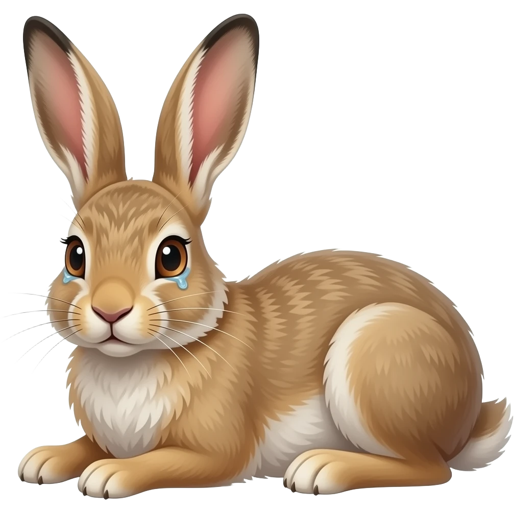 Anthropomorphic Mountain hare suffered from allergy Conjunctivitis so his eyes are watery and ears laying down emoji