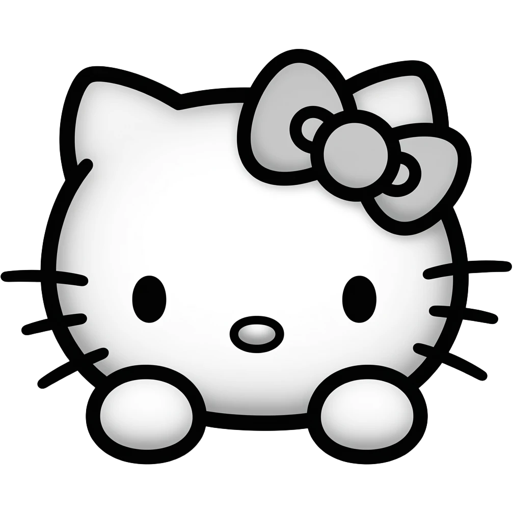 Black and white Hello Kitty head with two front paws emoji