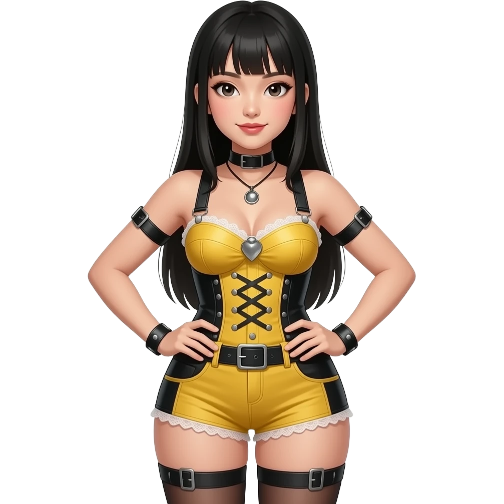 Shorts curvy asian slave girl with asian yellow tone in bdsm outfit emoji