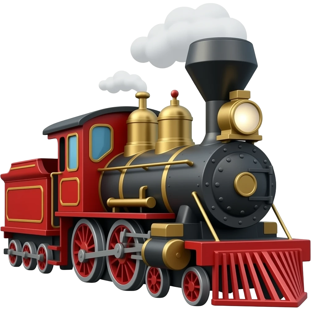 A red emoji passenger train with a black 19th steam locomotive by the side emoji