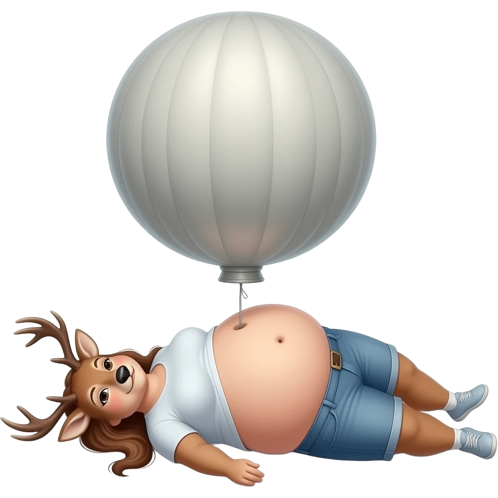 A female deer/doe is sprawling on her back unable to move,she pinned down by her own gigantic spherical ballooning Belly,her Bellybutton looks like it could reach the forest ceiling,she is that Fat,She ate way too much,She is one stuffed deer. emoji