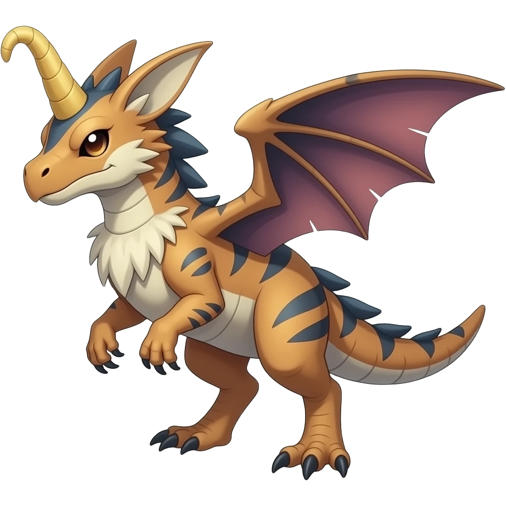 Raptorik scaley feathery horned Amaura-Wargreymon-Aurorus-ExVeemon-WereGarurumon-Pokémon-Fakémon-hybrid-fusion-creature, full body emoji