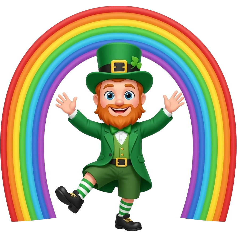 Leprechaun dancing under a rainbow emoji