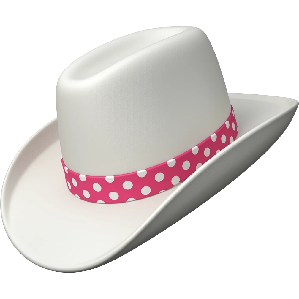 Chapeu de caubói branco com faixa da cor pink com bolinhas brancas uma do lado da outra emoji