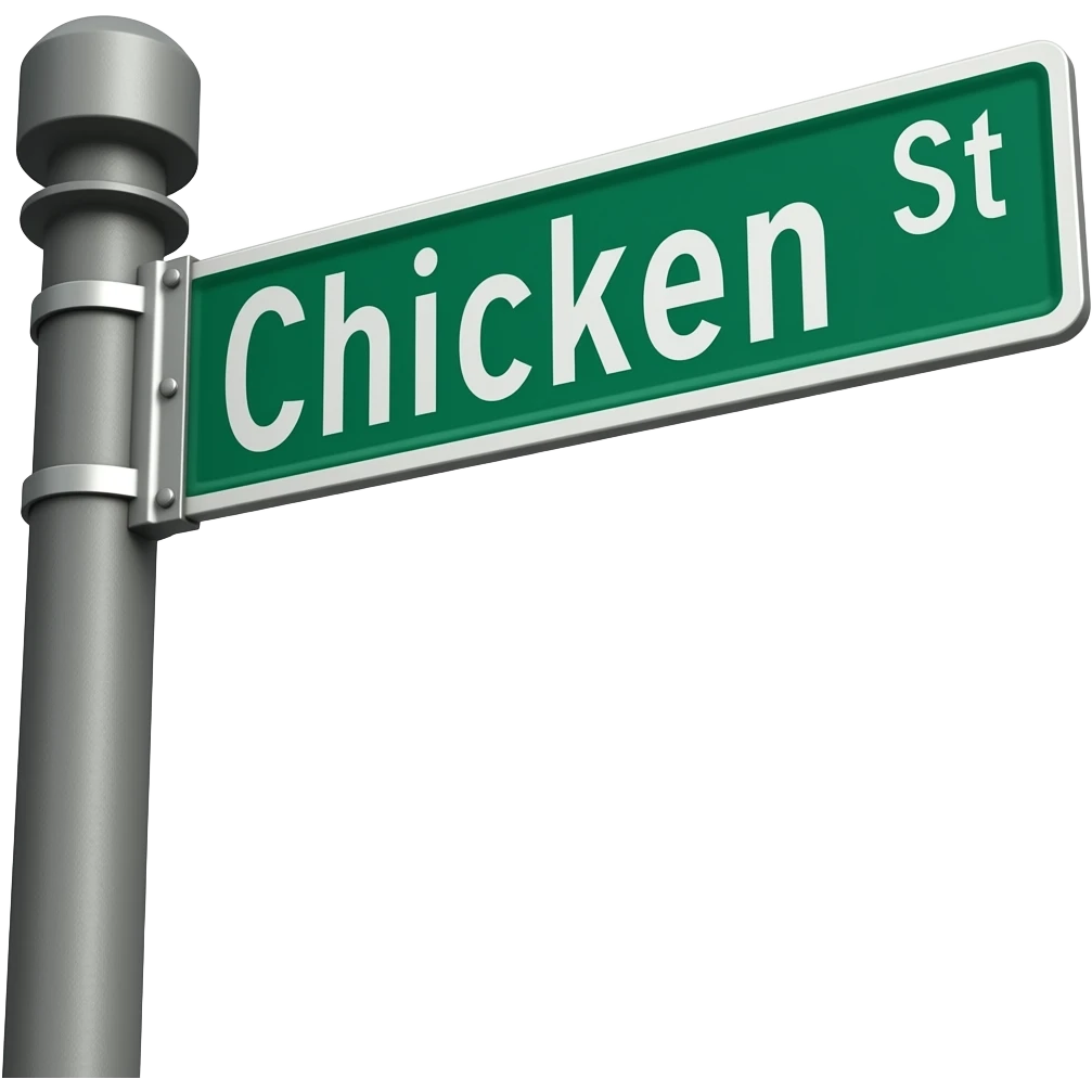 A street sign that says chicken st emoji