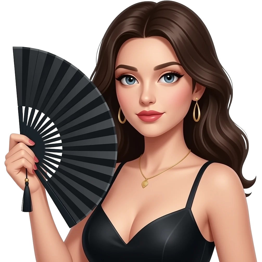 Realisting woman sexy pose model holding a handheld black fan emoji