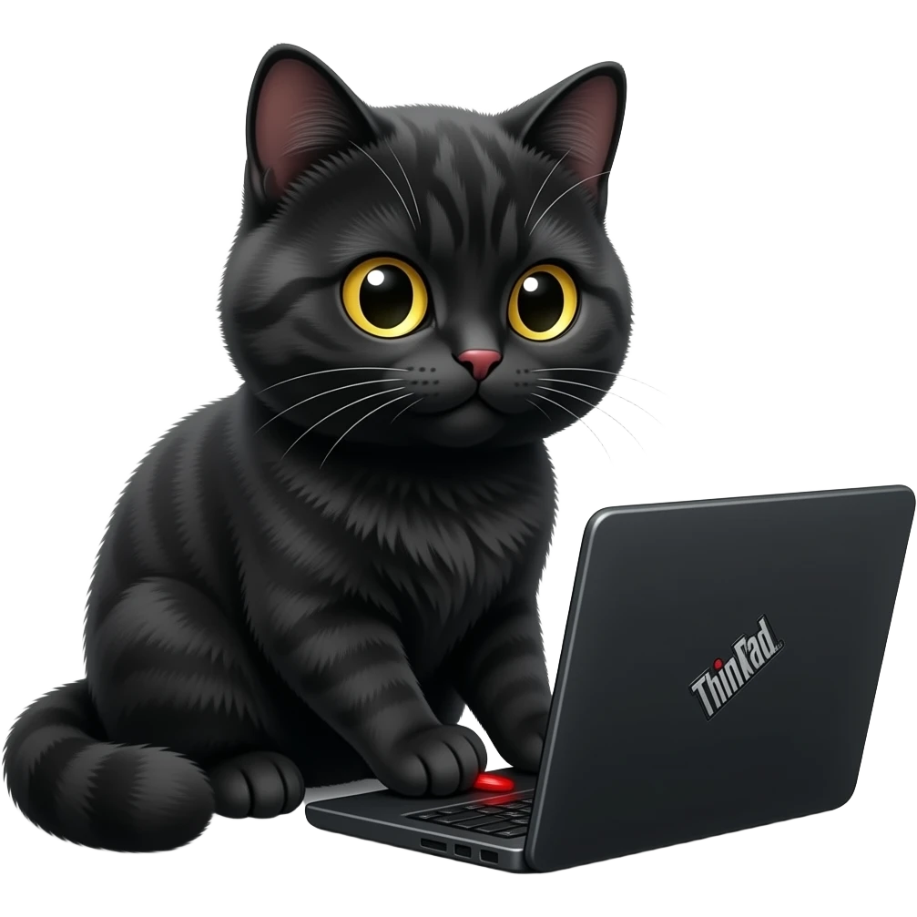 An emoji-style digital sticker of a cute black Scottish Fold cat with ...