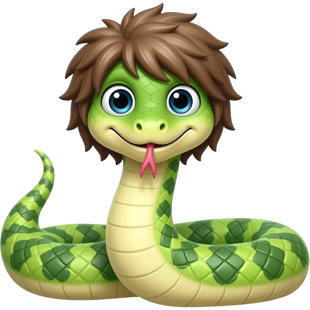 Funny fool snake with hair on head emoji
