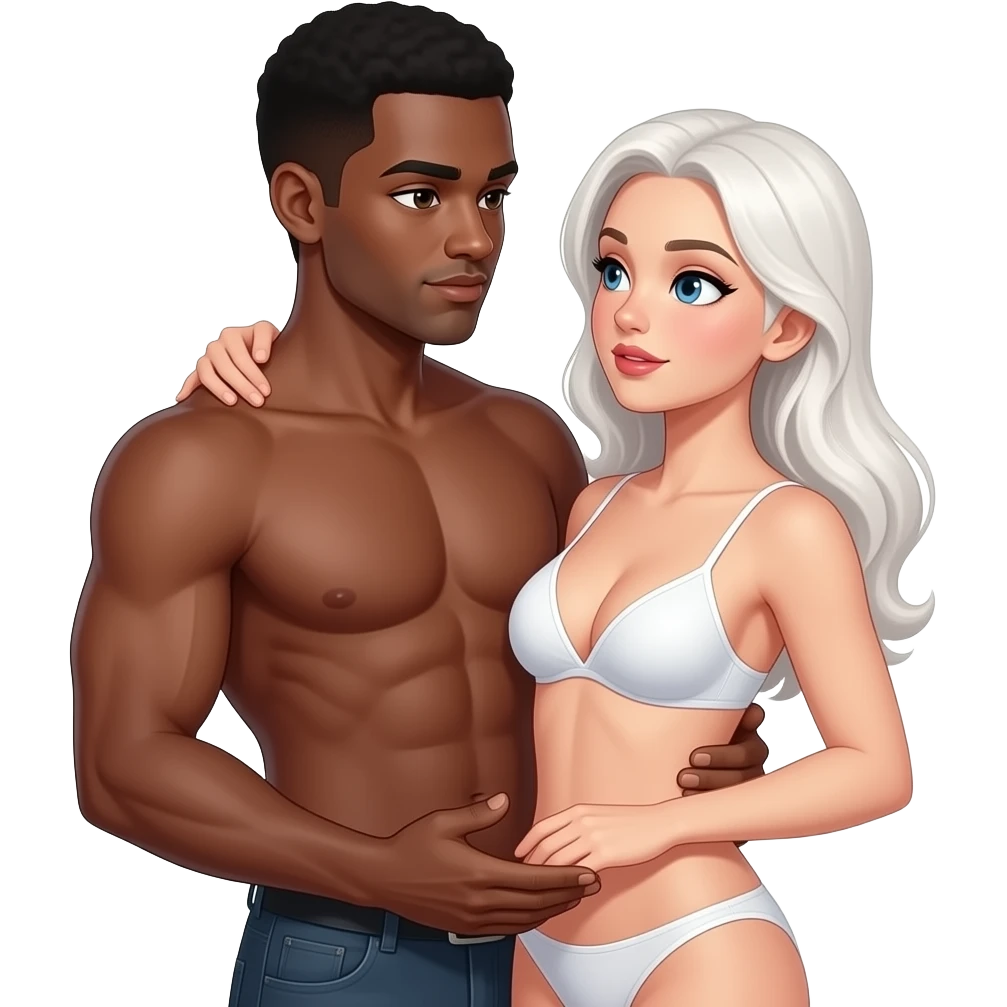 Naked couple black male , white girl sex emoji