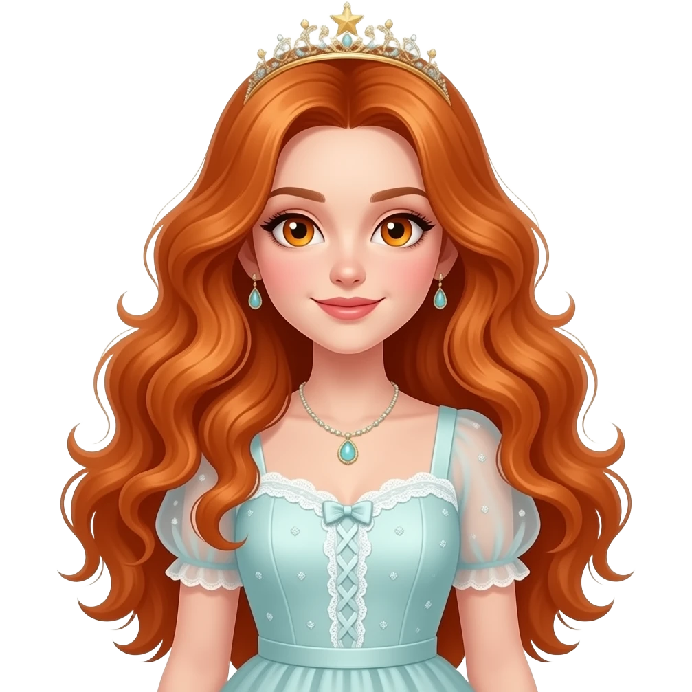 sexy girl with long wavy ginger hair and ginger eyes is wearing a birthday dress, the full body is to seen emoji