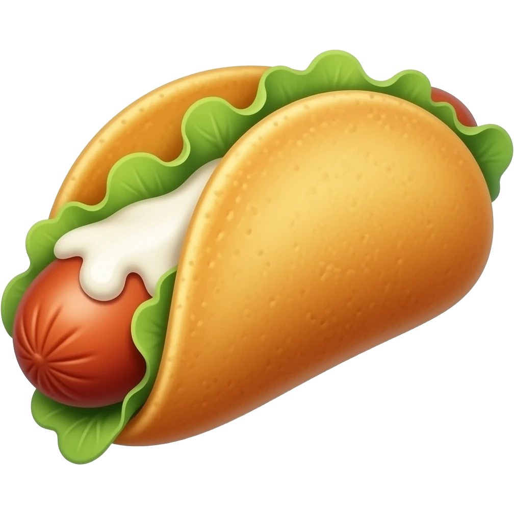 Create an emoji of a hotdog (without the bun) in a hard taco shell (instead of the bun) with sour cream sauce dripping out of a mouth. It’s for a menu I’m creating emoji