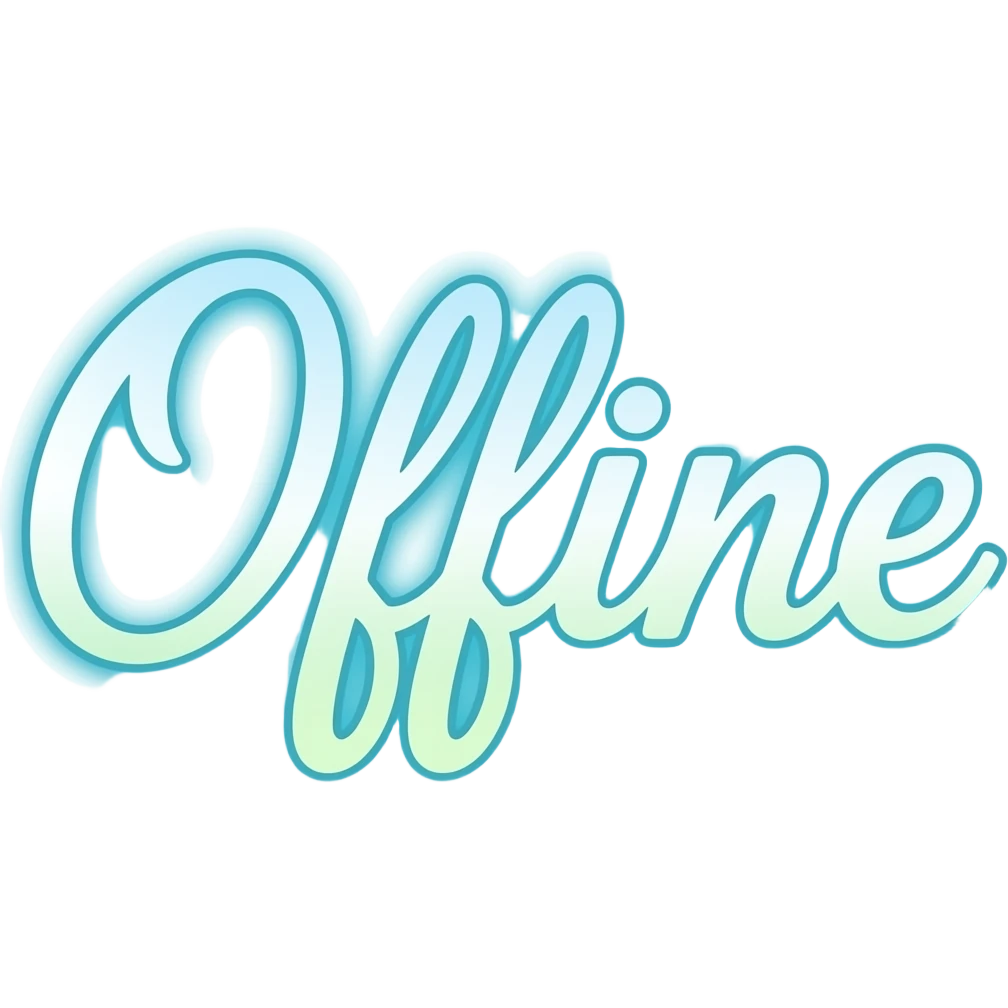 The word 'Offline' in cursive fancy writing that's glowing blue green white OMBRE with no background emoji