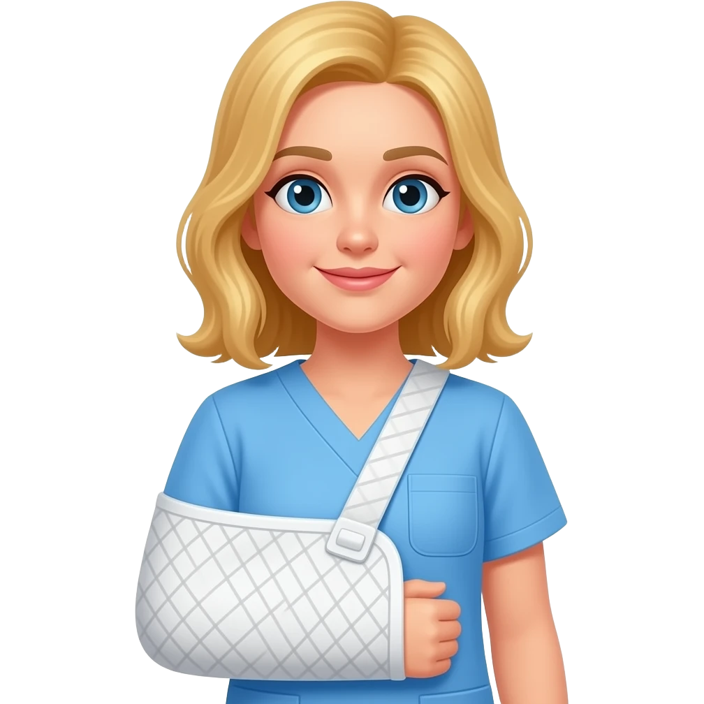 Blonde Emoji girl with medical large right shoulder sling emoji