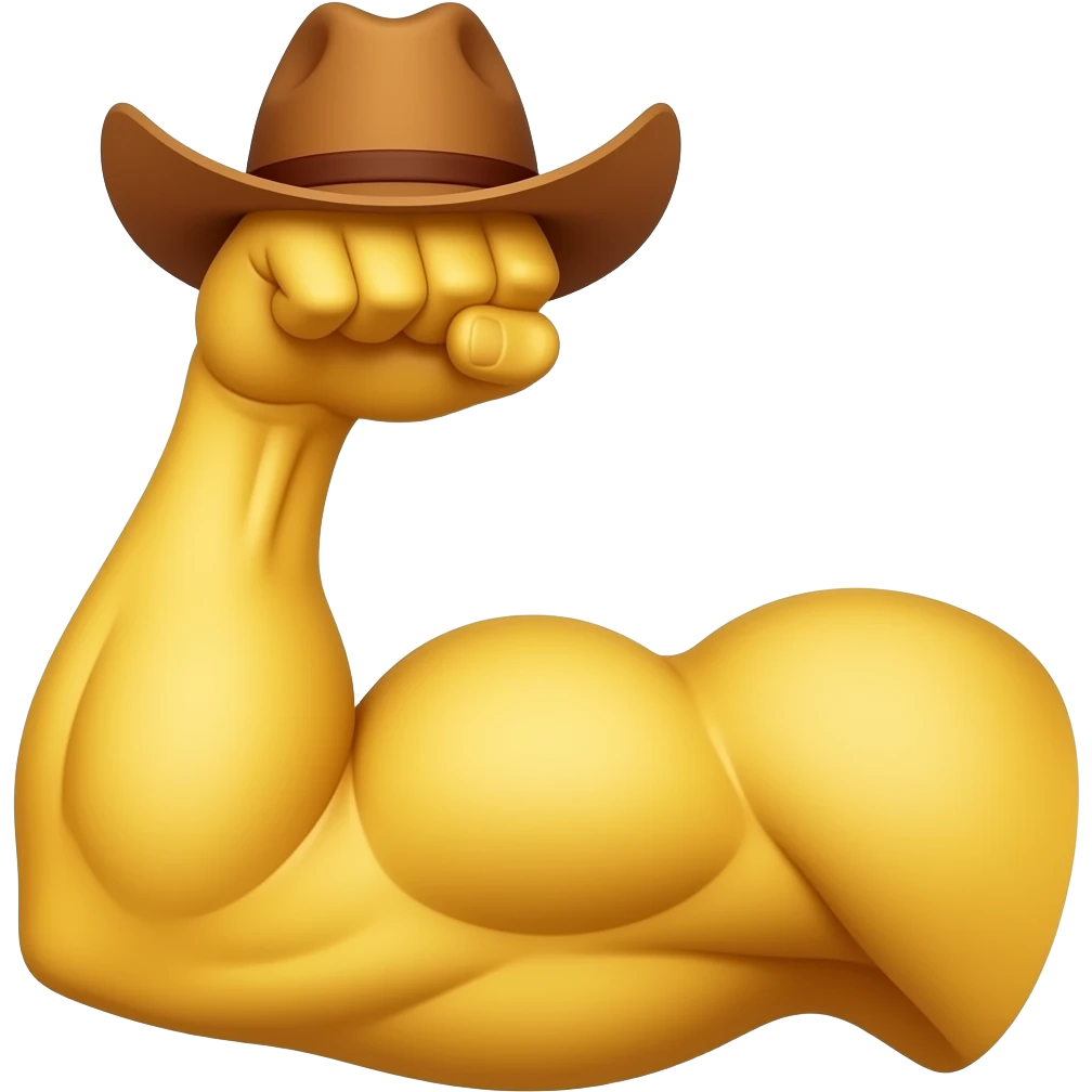 Standard yellow muscle emoji but with a cowboy hat on the biceps emoji