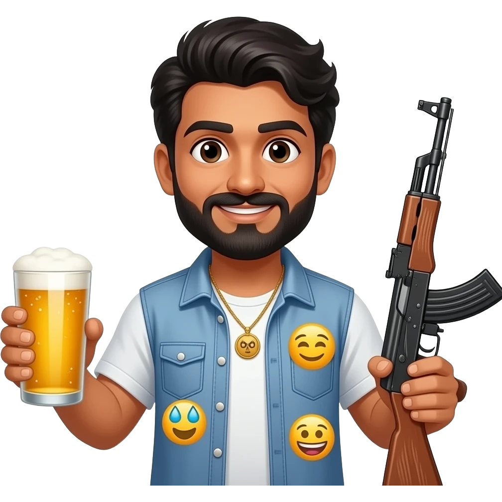 One man ad bierd and ak 47 emojis like a rowdy in indian emoji