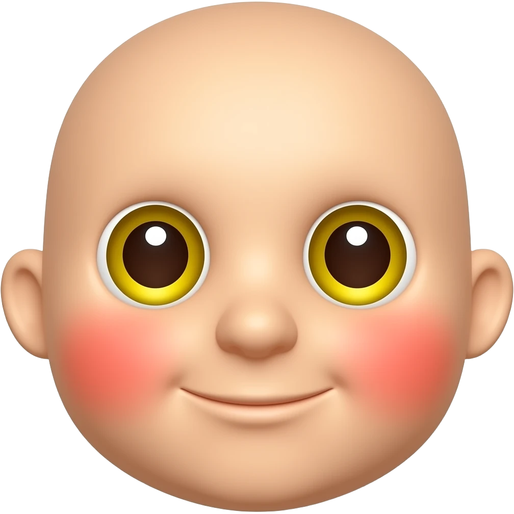 빨간 얼굴의 홍조를 하고 있는 노란 눈알   갈색 동공의 귀여운 만화 입체적 이모티콘 emoji