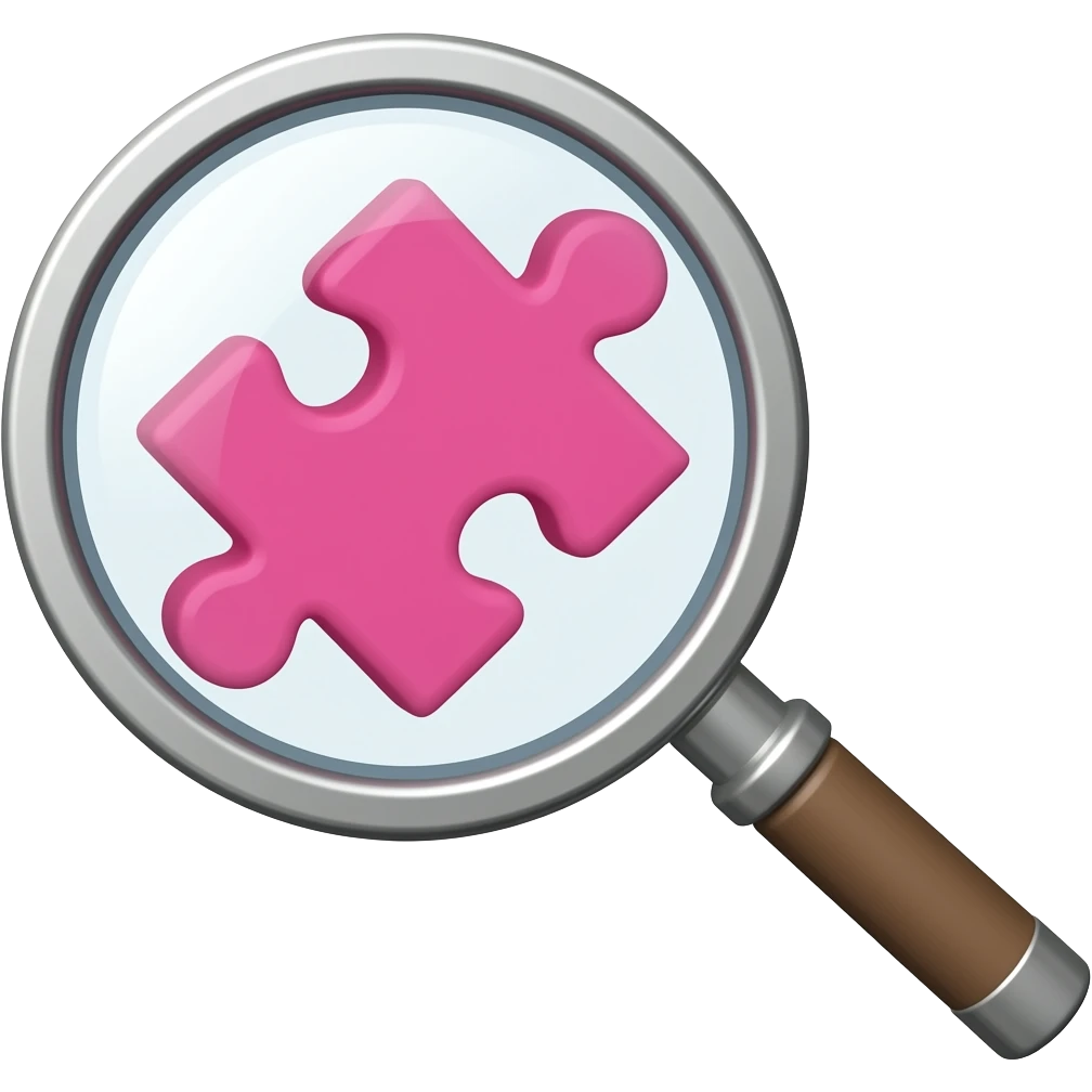 3d pink puzzles under zoom of magnifying glass emoji