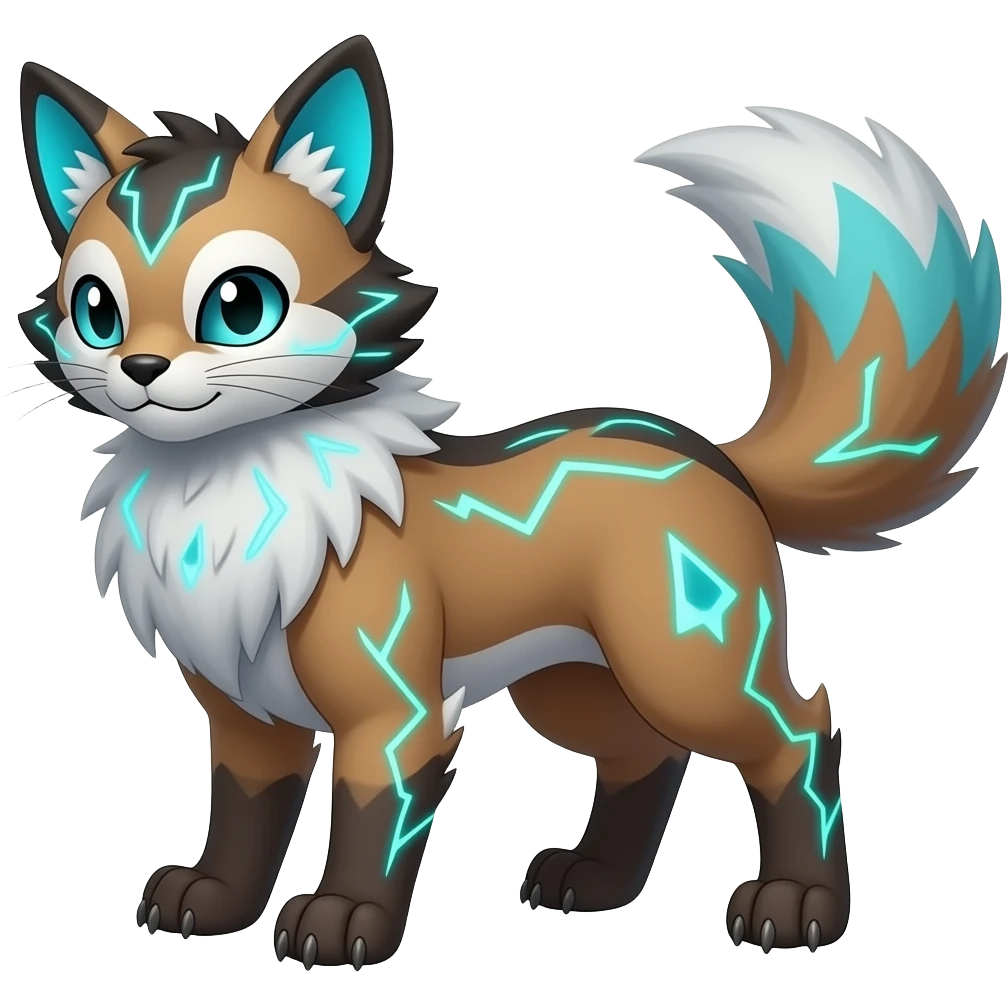 Renamon-Zeraora-Genet-Civet-caracal-Fennekin-Manectric-Vaporeon-Fakémon-hybrid with glowing neon markings emoji