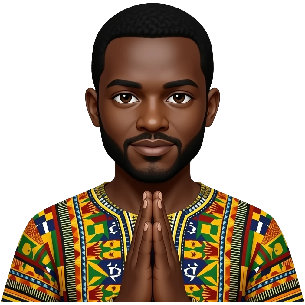 Black Praying emoji wearing a kente emoji