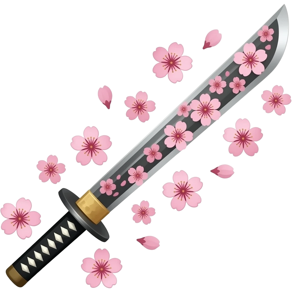 i want one and only one katana, with a lot sakura flower on it, il est entourée de sakura, just on it, not flowing, l'éper doit pointé vers la gauche emoji