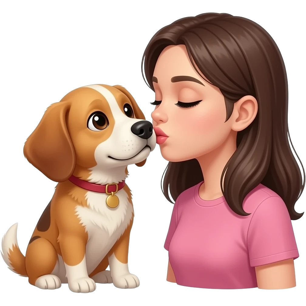 The dog is kissing the beautiful girl on her lips emoji