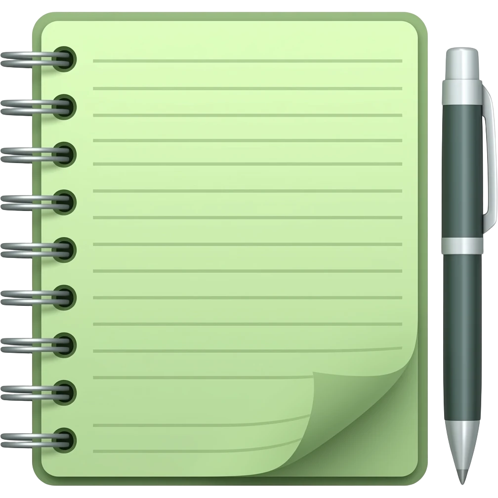closed spiral green notebook (I don't want to see page ) and pen  We are looking from the front emoji