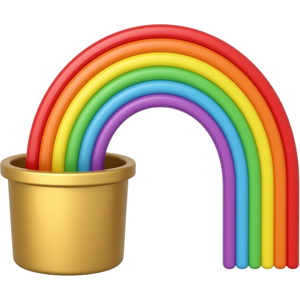 Crea una olla con oro al final de un arcoiris emoji