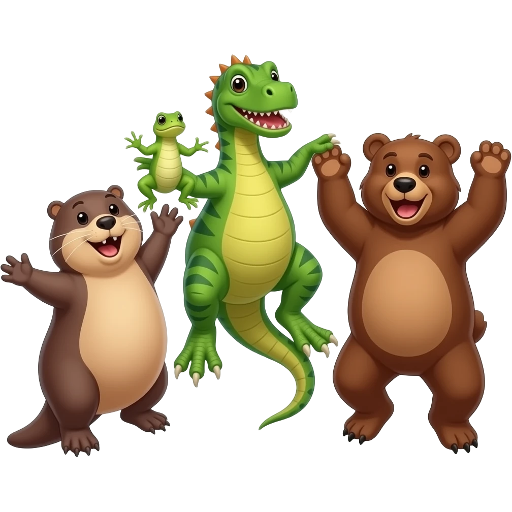 Platypus and dinosaurs and lizards and bear jumping with group emoji ...
