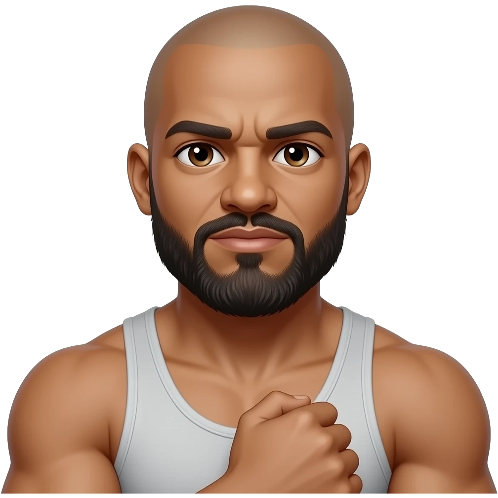 Create an muscular light skinned bald black guy with beard and mustache doing the shrug like this 🤷🏽 emoji