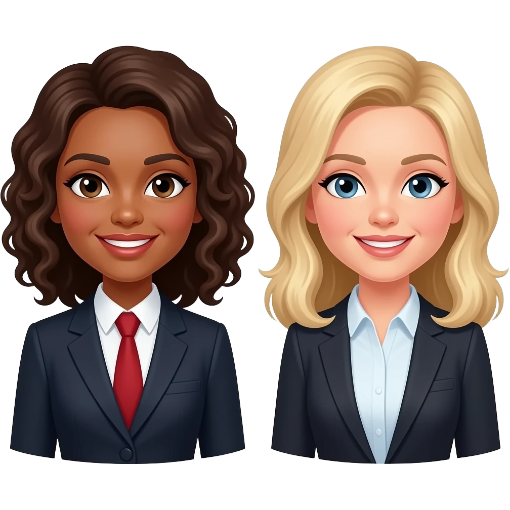 Curly brunette Lawyer bestie and blonde german PA bestie emoji