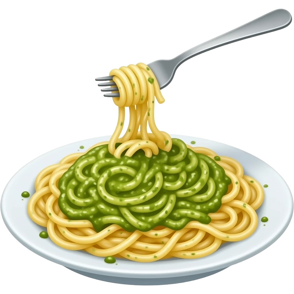 Spaghetti-pesto-dish, with a fork. emoji