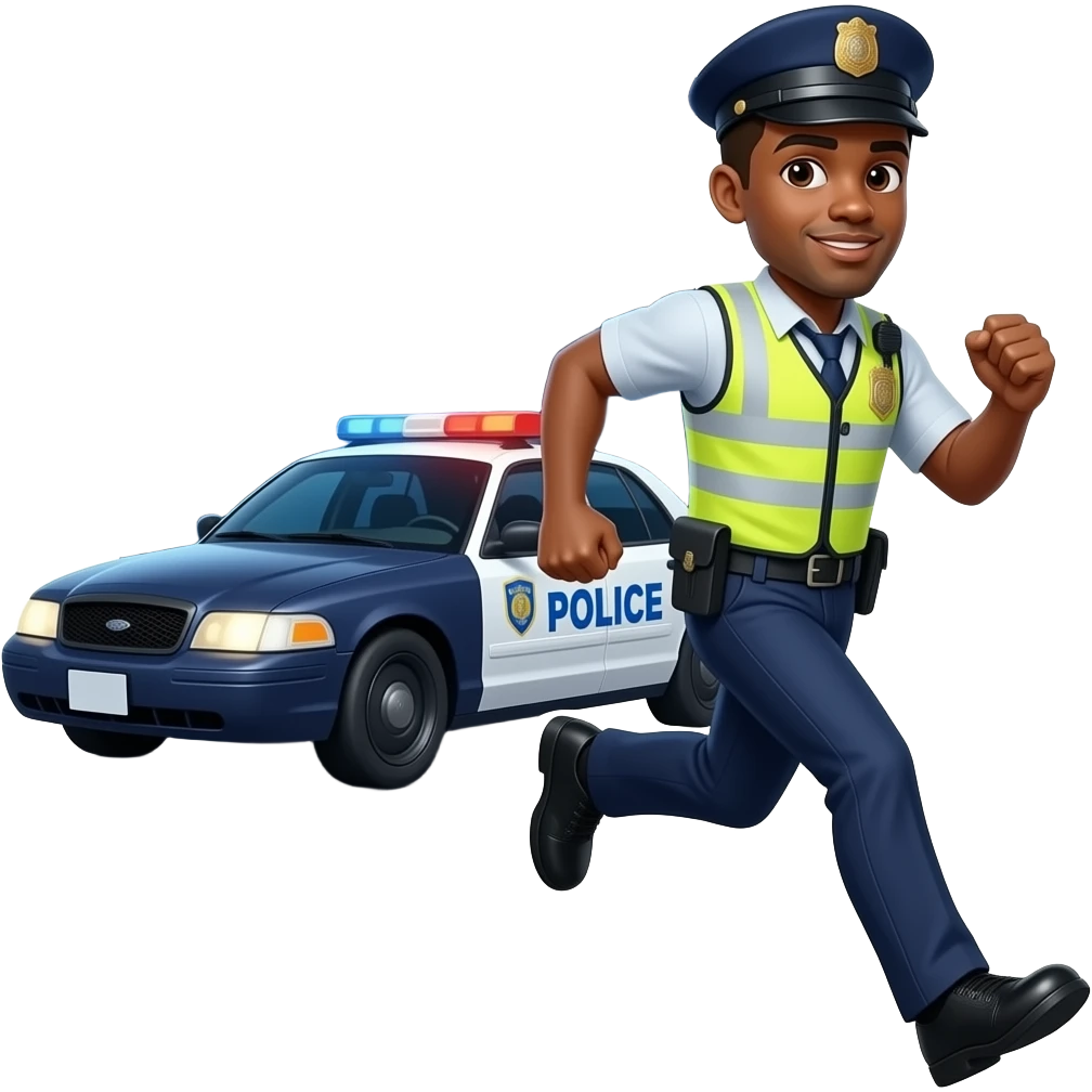black male running from police car in street at night emoji