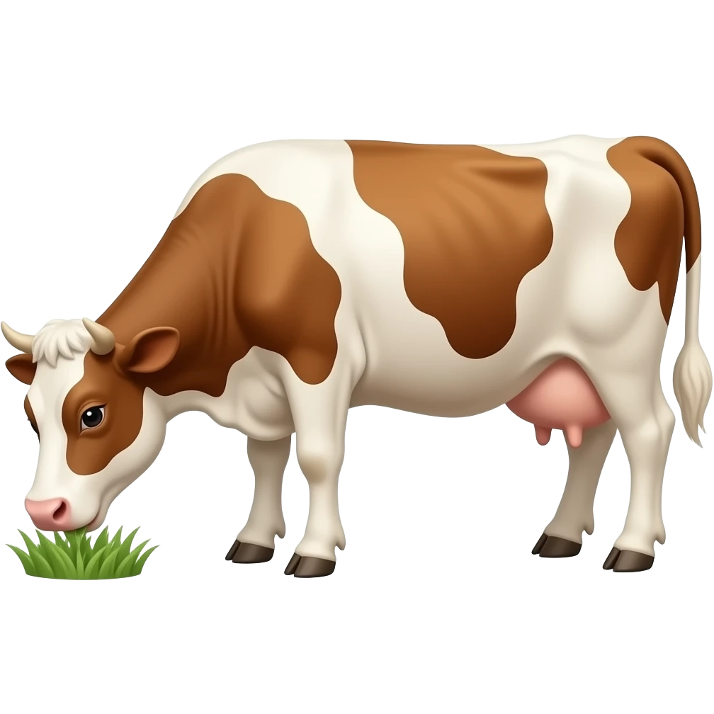 Cartoon brown an white cow eating grass emoji