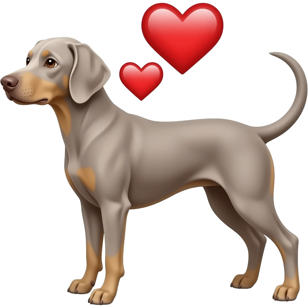 weimaraner love with red hearts emoji