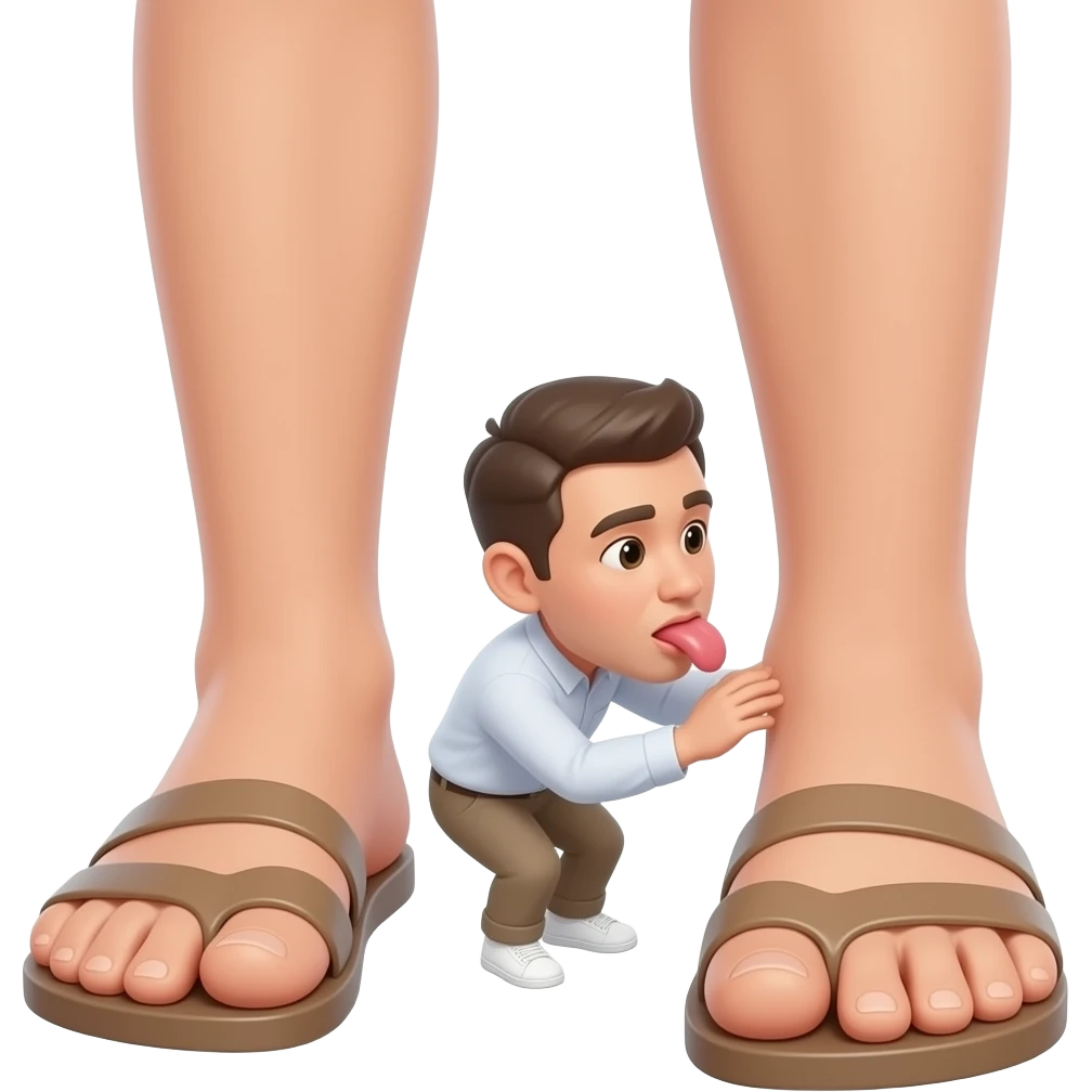 Man licks Woman feet soles with sandals emoji