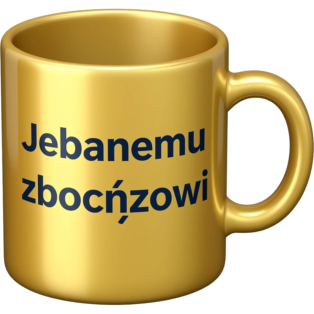 Zĺoty kubek z napisem Jebanemu zboczeńcowi emoji