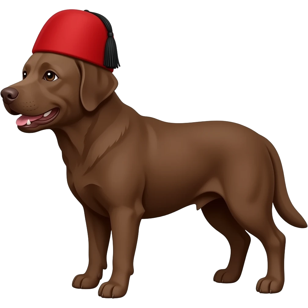 Red fez with black tassel on a brown Labrador emoji