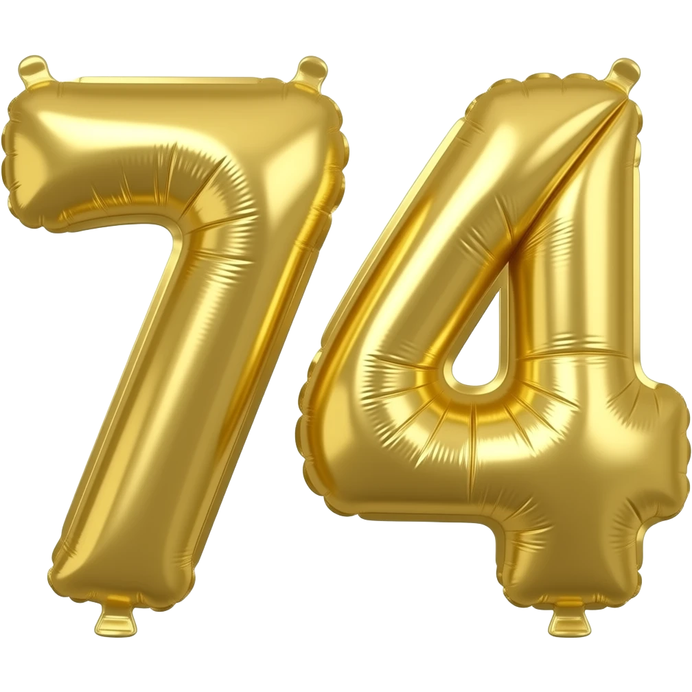 “74” in realistic golden foil balloons emoji