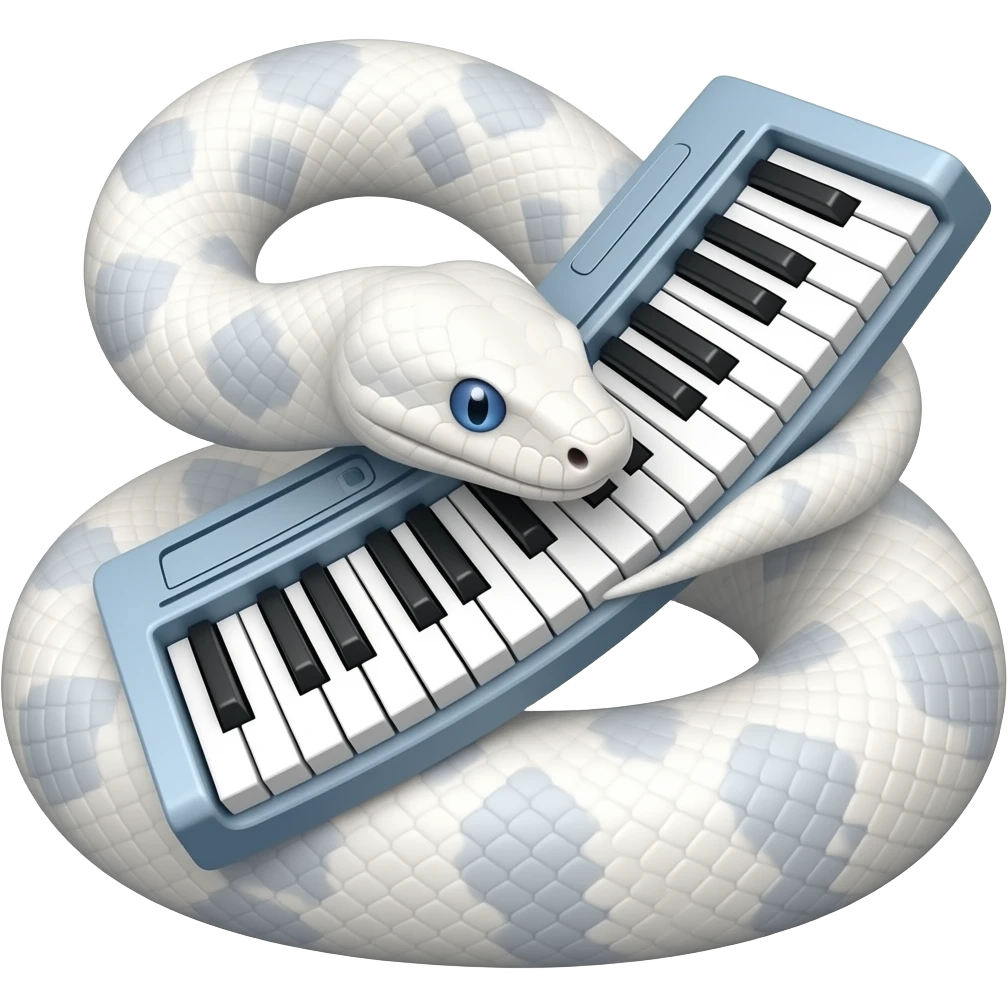 albino boa constrictor wrapped around futuristic tubular musical keyboards emoji