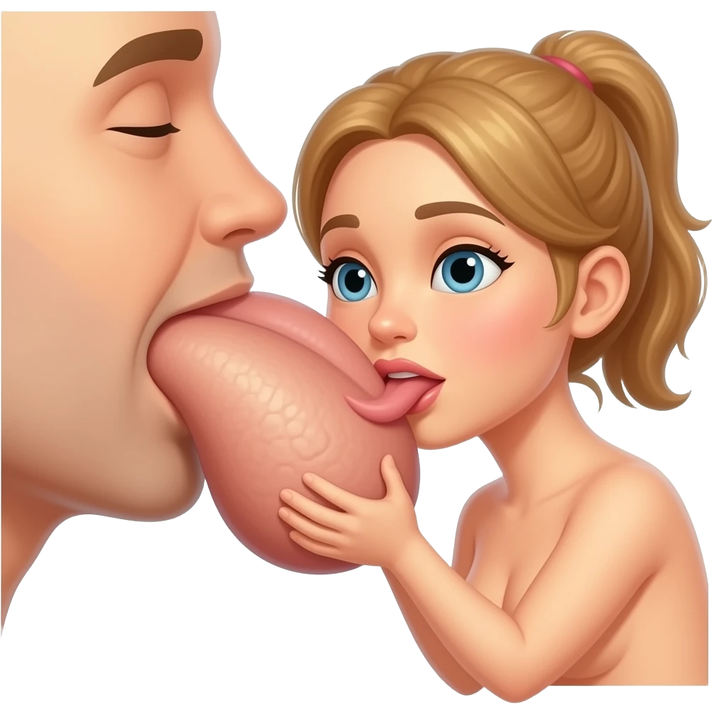 Naked woman sucking a man’s big erect penis emoji