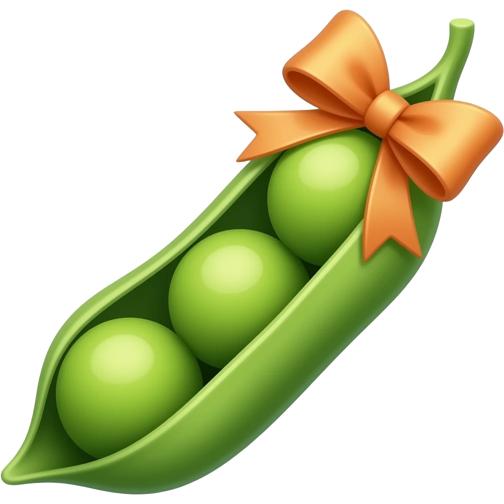 Two peas in a pod with a bow on one pea emoji