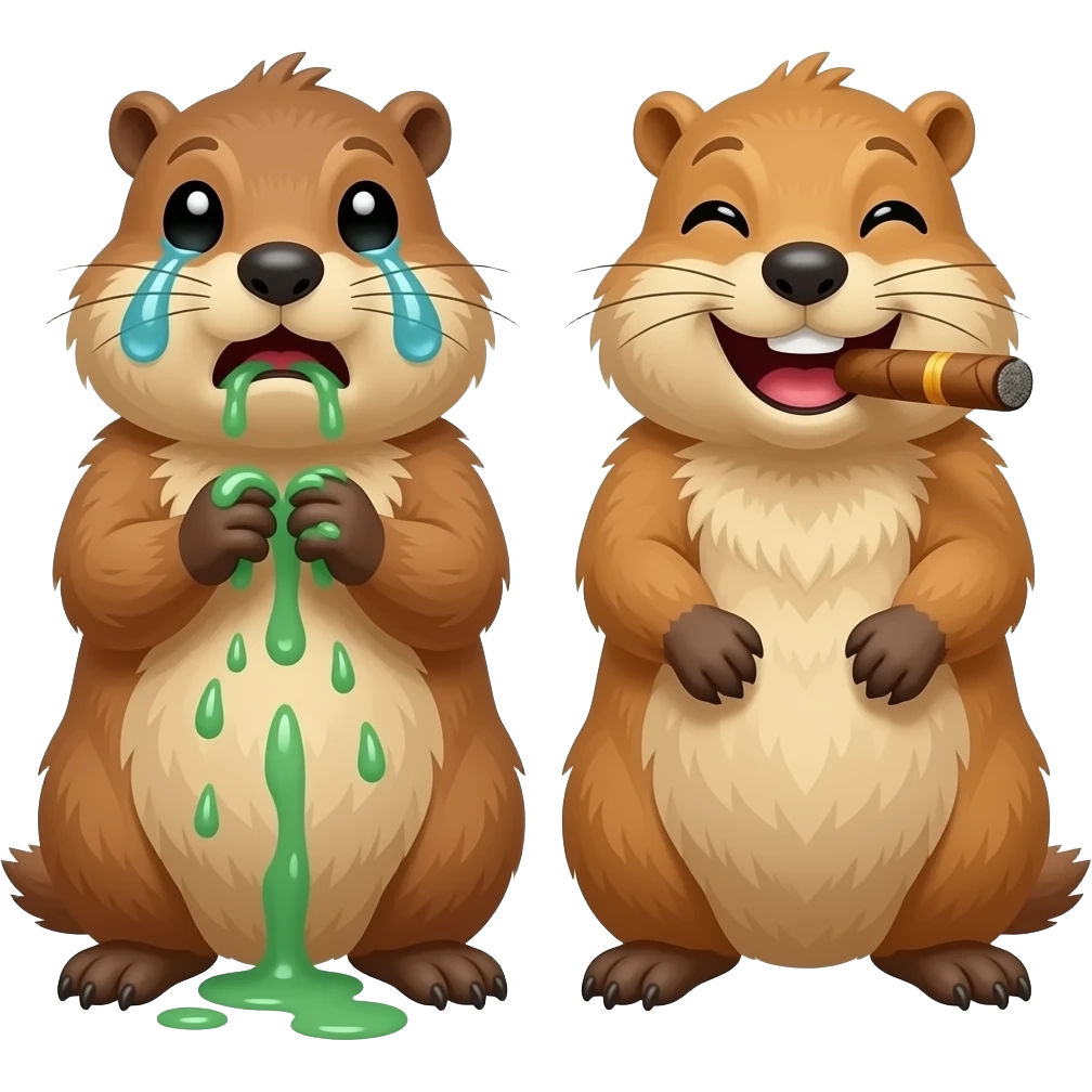 Marmotte qui vomis  very et pleure vert et autre à côté qui rigole avec cigare emoji