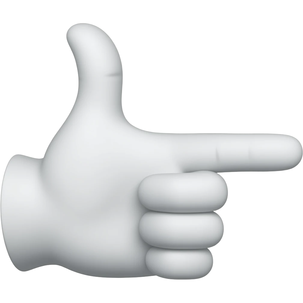 from the top of the hands point of view a white left hand index finger pointing straight up and the thumb extended horizontally at a 90-degree angle forming a clear capital letter 'L' shape the middle, ring, and pinky fingers are all folded down into the palm not visible emoji