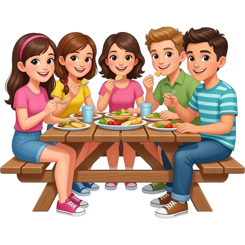 lunchtime with 3 girls and 2 boys emoji