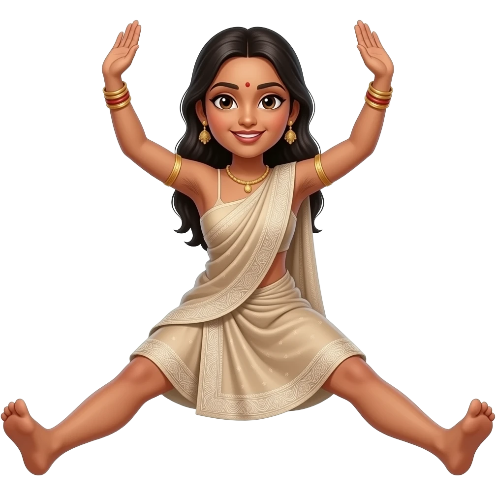 a naked indian woman showing her hairy armpits by raising her hands and pussy by spreading her legs in the air emoji